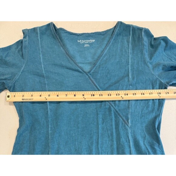 Soft Surroundings Maxi Dress Women Medium Teal 3/4 Sleeve Lagenlook Boho Minimal - Picture 4 of 5